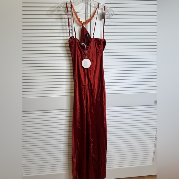 NWT STAUD Cadence Embellished Satin Maxi Dress Brick Retails $595 - Picture 8 of 9